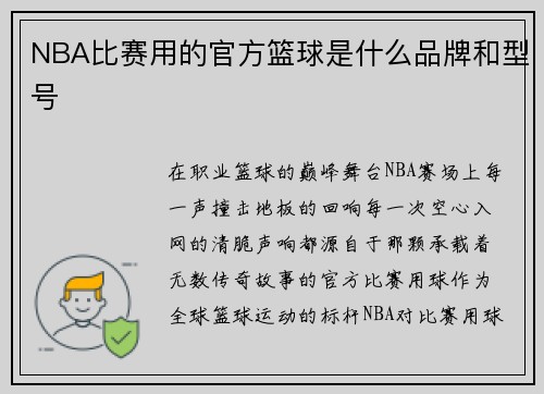 NBA比赛用的官方篮球是什么品牌和型号