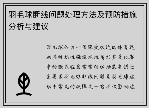 羽毛球断线问题处理方法及预防措施分析与建议
